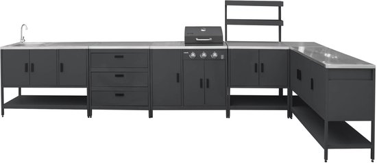 sweeek - Buitenkeuken 6 modules inclusief gasbarbecue staal - naxos
