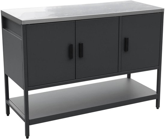 sweeek - Buitenkeukenmodule met 3 deuren en 1 plank staal 120x51x87,5 cm - naxos van Sweeek