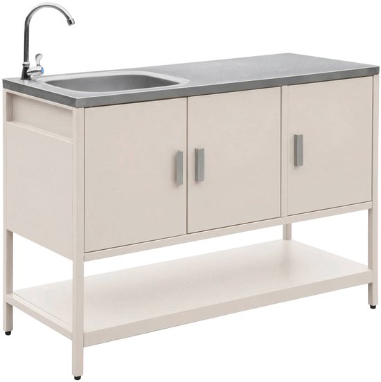 sweeek - Buitenkeukenmodule met gootsteen 3 deuren en 1 plank staal 120x51x112,5 cm - naxos van Sweeek