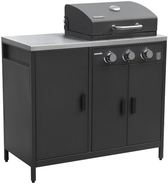 sweeek - Gasbarbecue met 3 branders, 3 deuren en 2 opbergruimtes 100 x 58,5 x 138,5cm - naxos van Sweeek