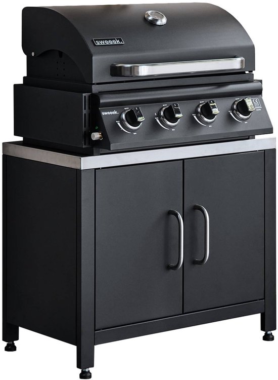 sweeek - Gasbarbecue met 4 branders om neer te zetten + buitenkeukenmodule van staal l80cm - grimaud