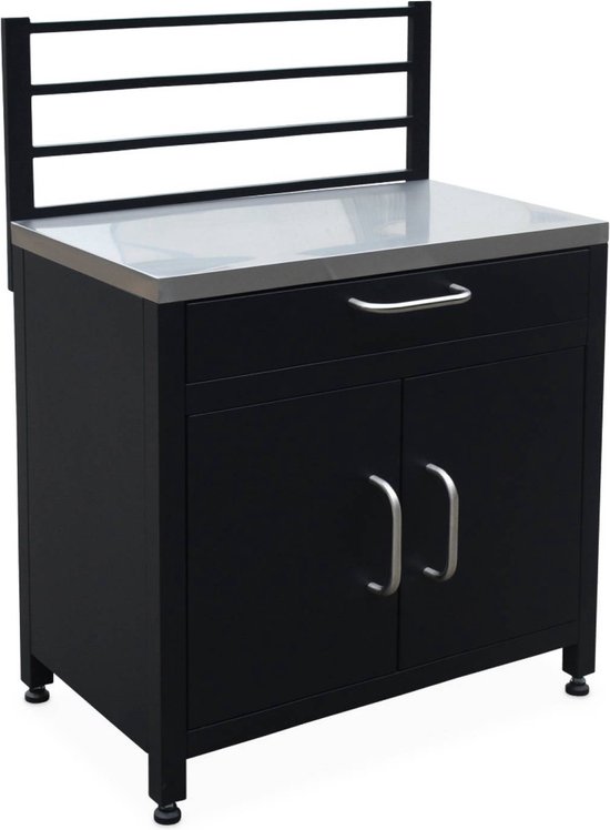 sweeek - Module stalen buitenkeuken 1 lade en 2 deuren met ophangrooster, 80 cm breed - grimaud van Sweeek