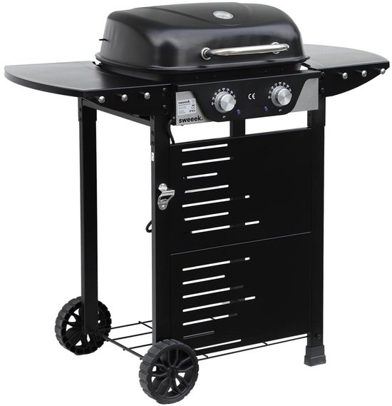 sweeek - Zwarte elektrische barbecue 2 branders, geëmailleerd staal 2300 w, l 100 x d 61 x h 121,5 cm van Sweeek