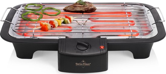 Swiss Haus® TBQ23 Elektrische Barbecue - 38 x 22 cm - 2000W – Tafel BBQ – Regelbare Thermostaat – Vaatwasbestendig Rooster – Anti-Roest Grill – Zwart van Merkloos