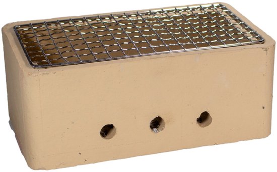 Tafel BBQ - houtskool barbecue - beige- rechthoek - 25x15x10 cm - incl. onderzetplank