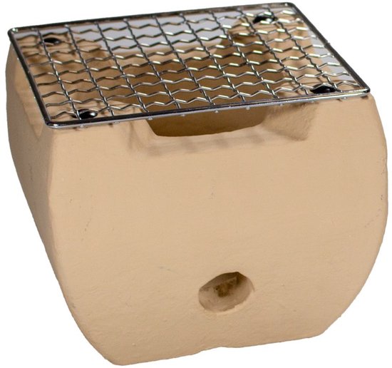 Tafel BBQ mini - houtskool barbecue - beige - vierkant - 14x14x12 cm - incl. onderzetplank