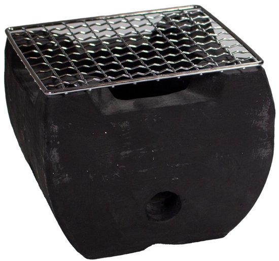 Tafel BBQ mini - houtskool barbecue - zwart - vierkant - 14x14x12 cm - incl. onderzetplank