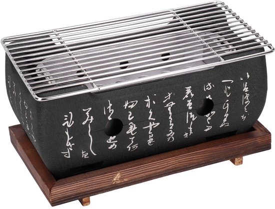 Tafel Grill - Mini Houtskool BBQ Grill - Inclusief Grill Net en Houten Basis van Merkloos