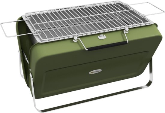 Tafelbarbecue Houtskool Draagbaar 47x30x28cm Groen RVS Grillrooster Koffermodel Vouwbaar 32x20cm voor Picknick Tuin Camping