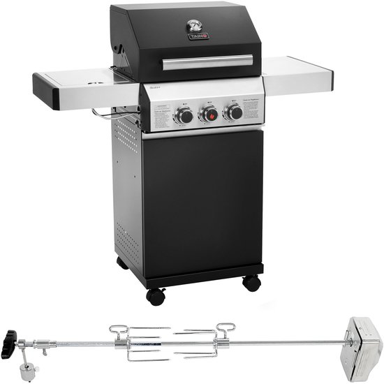 TAINO BLACK 2+1 + draaispit set gasbarbecue - met zijbrander gasbarbecue 2 branders mat zwart van Merkloos