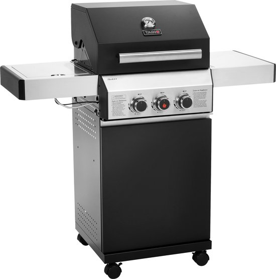 TAINO BLACK 2+1 gasbarbecue - met zijbrander Gasbarbecue 2 branders mat zwart van Merkloos
