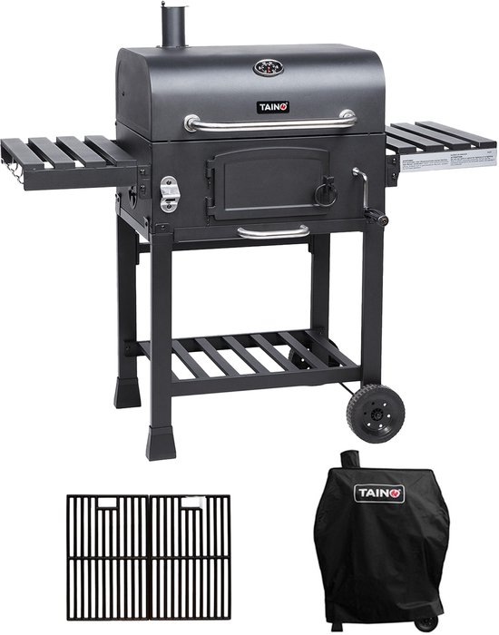 TAINO HERO XL Set - BBQ Smoker Grillwagen Houtskoolgrillstandaard Grill Smoker met deksel en grillplaat Gietijzer van Merkloos