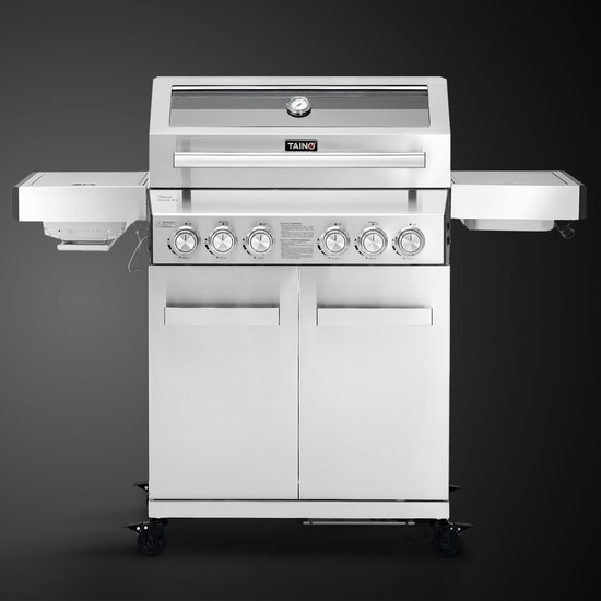 Taino Platinum Yamara 4+2 gasbarbecue - grillwagen met keramische high-performance zone, zijtafel, flesopener, gietijzeren rooster van Merkloos