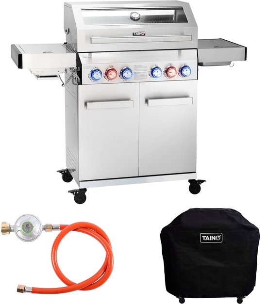 TAINO PLATINUM YAMARA 4+2 gasgrill - roestvrij staal 4 branders searbrander achterbrander met deksel van Merkloos
