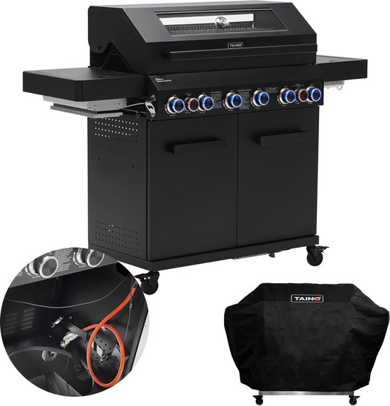 TAINO PLATINUM YAMARA DARK 6+2 gasgrill - staal 6 branders searbrander achterbrander met hoes van Merkloos