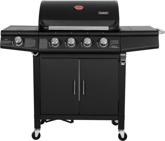 TAINO RED 4+1 gasgrill - trolley BBQ RVS brander gasgrill zwart van TAINO