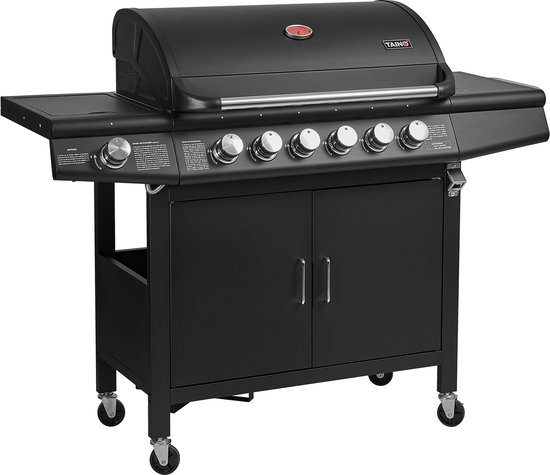 TAINO RED 6+1 gasbarbecue - BBQ grillkar branders zijbrander zwart van TAINO