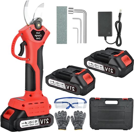 Takkenschaar telescopische oplaadbare Accu 20 Ah elektrische snoeischaar max- 30 mm snijdiameter met 21 V accu fruitboomschaar geschikt voor tuinen takken bloembedden (rood) takkenschaar telescopische van T