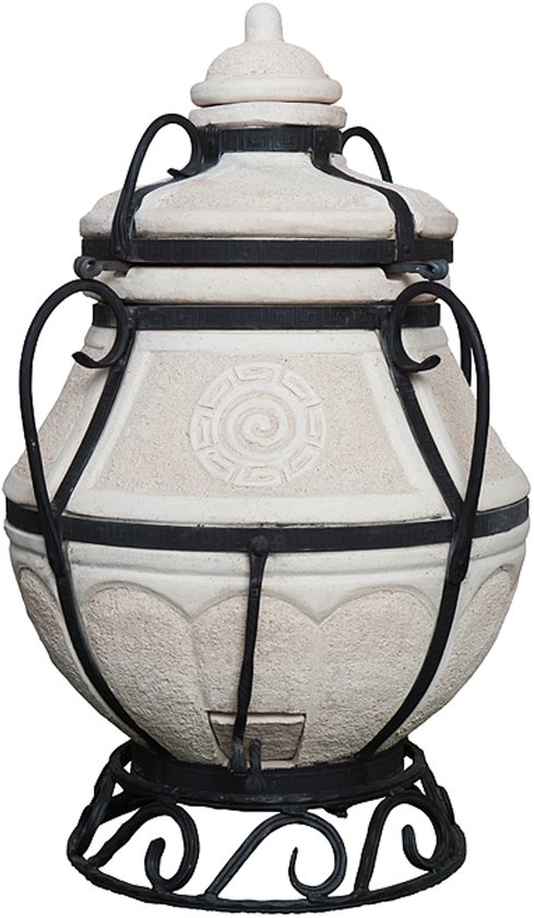 Tandoor Aladin Mini – Keramische houtgestookte buitenoven, verticale Kamado voor vlees, groenten en brood – Met 12 XL-spiesen & accessoires – 6 cm dikke wanden voor perfecte warmteopslag – 91 cm – 118 kg - 75L *** Met beschermhoes