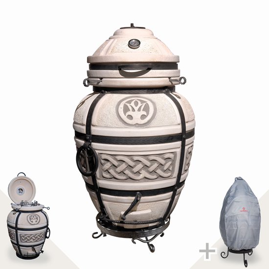 Tandoor Ataman (NIEUW) – Keramische houtgestookte buitenoven, verticale Kamado voor vlees, groenten en brood – Met 12 XL-spiesen & accessoires – 6 cm dikke wanden voor perfecte warmteopslag – 107 cm – 135 kg - 95L *** Met beschermhoes en onderstel