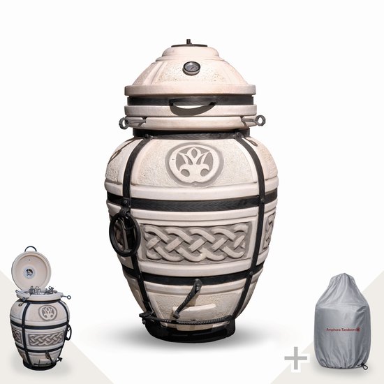 Tandoor Ataman (NIEUW) – Keramische houtgestookte buitenoven, verticale Kamado voor vlees, groenten en brood – Met 12 XL-spiesen & accessoires – 6 cm dikke wanden voor perfecte warmteopslag – 107 cm – 135 kg - 95L *** Met beschermhoes