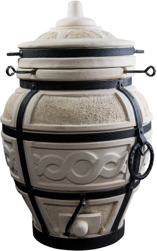 Tandoor Esaul – Keramische houtgestookte buitenoven, verticale Kamado voor vlees, groenten en brood – Met 8 XL-spiesen & accessoires – 5 cm dikke wanden voor perfecte warmteopslag – 82 cm – 100 kg - 55L
