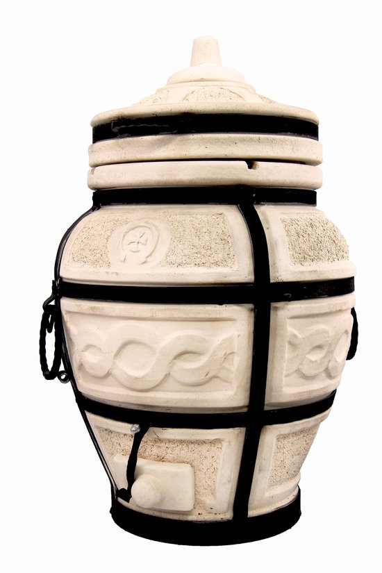 Tandoor Esaul (klapdeksel) - Keramische houtgestookte buitenoven, verticale Kamado voor vlees, groenten en brood - Met 8 XL-spiesen & accessoires - 5 cm dikke wanden voor perfecte warmteopslag - 82 cm - 100 kg - 55L