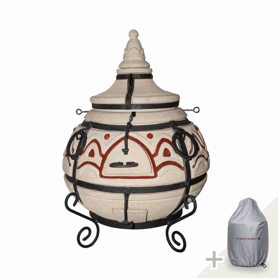 Tandoor Orient – Keramische houtgestookte buitenoven, verticale Kamado voor vlees, groenten en brood – Met 20 XL-spiesen & accessoires – 6,5 cm dikke wanden voor perfecte warmteopslag – 110 cm – 178 kg - 125L *** Met beschermhoes