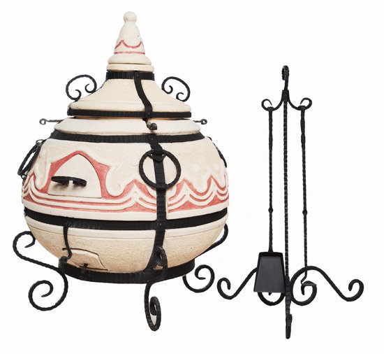 Tandoor Orient – Keramische houtgestookte buitenoven, verticale Kamado voor vlees, groenten en brood – Met 20 XL-spiesen & accessoires – 6,5 cm dikke wanden voor perfecte warmteopslag – 110 cm – 178 kg - 125L
