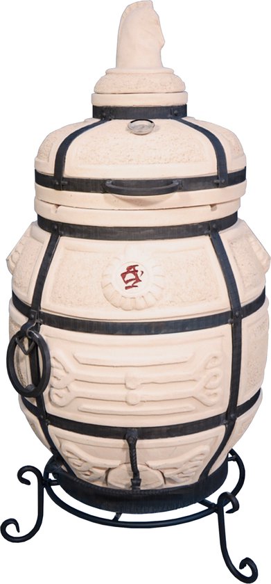 Tandoor Ruiter (draaideksel) – Keramische houtgestookte buitenoven, verticale Kamado voor vlees, groenten en brood – Met 10 XL-spiesen&accessoires – 6,5 cm dikke wanden voor perfecte warmteopslag – 107 cm – 137,5 kg - 82L *** Met beschermhoes