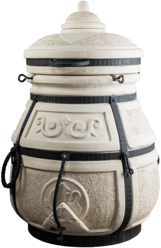 Tandoor Skif – Keramische houtgestookte buitenoven, verticale Kamado voor vlees, groenten en brood – Met 12 XL-spiesen & accessoires – 6 cm dikke wanden voor perfecte warmteopslag – 90 cm – 125 kg - 75L