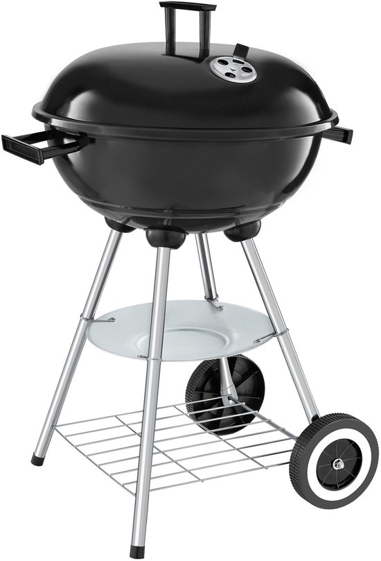 tectake® Houtskool Barbeque - Kogel BBQ - Ø 41,5 cm Grillplaat - Grill met 2 Wielen - Smoker met Deksel - Rond - Zwart - Metaal