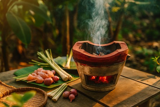 Thaise Kookpot 'Tao' – BBQ Steen Tafelmodel – Traditionele Stenen Stove 33x33x17 cm