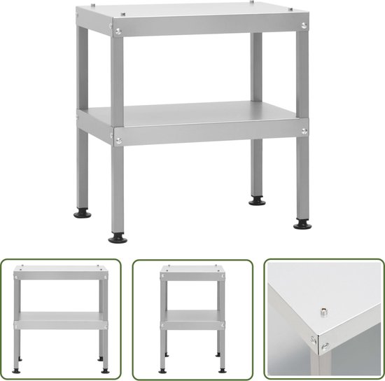 The Living Store Barbecue Werktafel - Gegalvaniseerd Staal - 40 x 28 x 44.5 cm - Verstelbare Schroef - Opbergplank van T