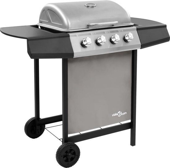 The Living Store Gasbarbecue 4 branders - Groot kookoppervlak - Robuuste kap met thermometer - Zijtafels - Vetopvangbak - Duurzaam - Schap voor opbergen - Zwenkwielen - Inclusief barbecuehoes - Kleur- zwart/zilver van The Living Store