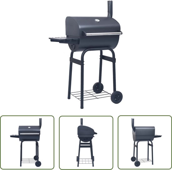 The Living Store Houtskoolbarbecue - Stevige - Barbecue - Afmeting- 75 x 48 x 120 cm - Met geïntegreerde thermometer - Gepoedercoat stalen behuizing - Gemakkelijk te verplaatsen - Zwart van T