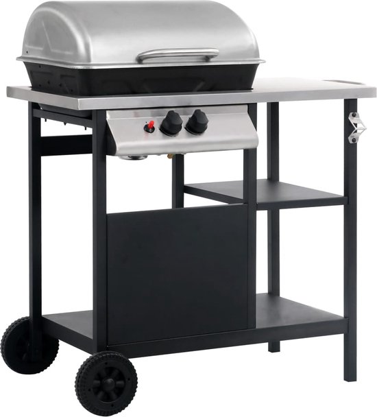 The Living Store Luxe BBQ - Gasbarbecue - Gepoedercoat staal en roestvrij staal - 92 x 53 x 96 cm - 3-laags zijtafeltje van The Living Store