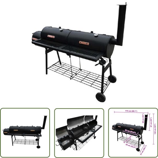 The Living Store Rookbarbecue Nevada XL zwart - Rookbarbecue - Bbq - Rookoven - Outdoor Cooking - Barbecue Set van The Living Store