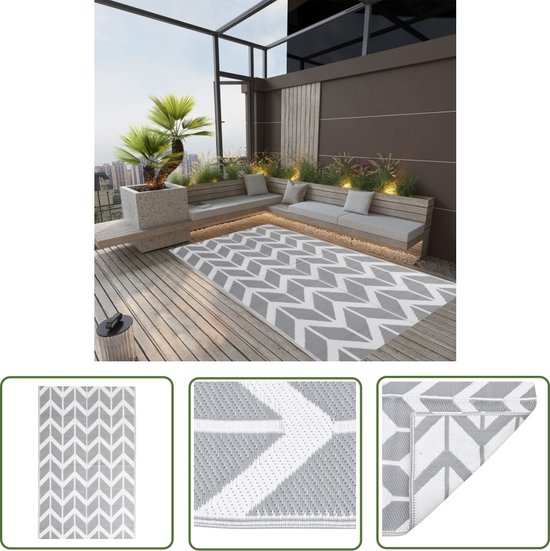 The Living Store Tuintapijt - Grijs - 120x180 cm - PP-materiaal - Jacquard-patroon van T