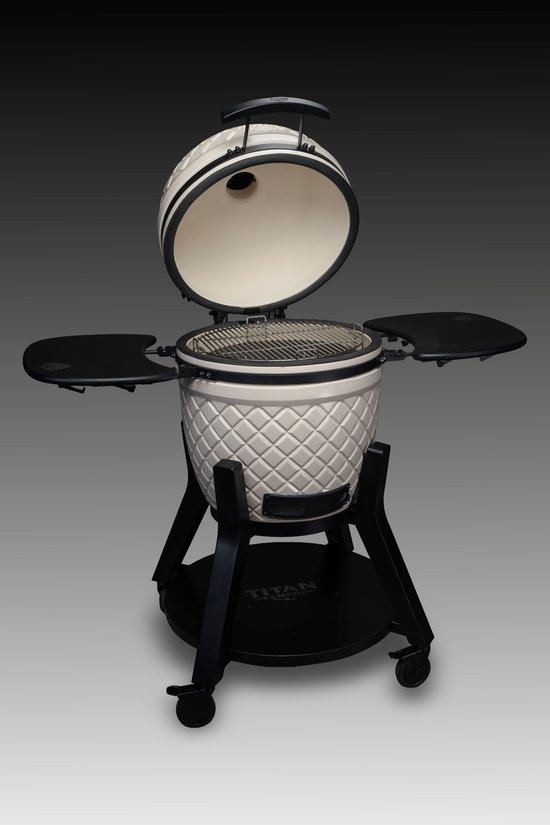 Titan Kamado 22 Inch Keramische Barbecue - Sandstone Beige - Houtskool BBQ - Compleet geleverd incl. Divide & Conquer System, Heat Deflectors & Regenhoes