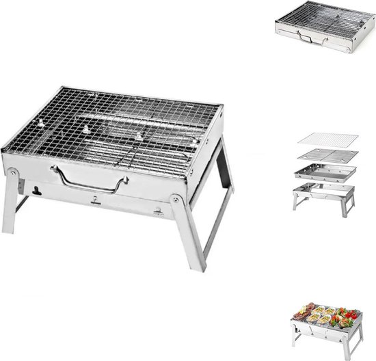 Toolbrothers Outdoor draagbare houtskoolbarbecue van roestvrij staal voor op de camping Montage zonder gereedschap 43 x 29 x 23 cm Zilver Smoker BBQ Pit Grill van Toolbrothers