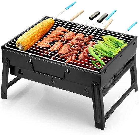 TOVBMUP BBQ-grill - Houtskool BBQ-grill voor op het bureau - Draagbare BBQ-grill - Klein - Opvouwbaar - Roestvrij staal - Geschikt voor kamperen, picknicks en barbecues in de buitenlucht