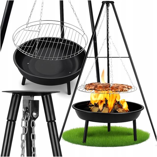 Tuin vuurkorf met driepoot en grillrooster, 50cm