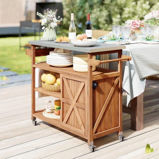 Tuin Wagen - Buiten Keuken - Buiten Koken - Roestvrij Staal Werkblad - 118 x 47 x 92 cm