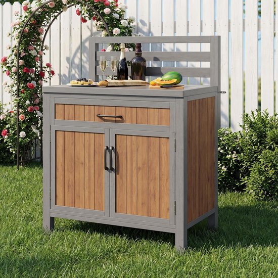 Tuinkast Buiten - Outdoor Keuken - Terras Grillen - Werkblad Met Lade - 80x54x119 cm - Houtkleur