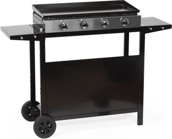 Tuinplancha tuin max merida - 4 lichten - op een kar - geëmailleerd staal - 75 x 35 cm - zwart van Merkloos