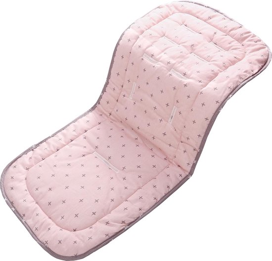 Universeel katoenen inlegkussen voor de kinderwagen, liner voor pasgeborenen, kleine kinderen, jongens, meisjes, aan beide kanten bruikbaar, voor reizen, als zitkussen in de auto roze + grijs kruis van Universeel