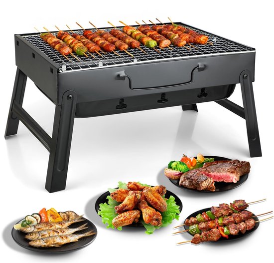 Unyqoos® Compacte en Draagbare Houtskoolgrill voor Camping, Tuin, Balkon en Picknick - Roestvrij en Hittebestendig van Unyqoos