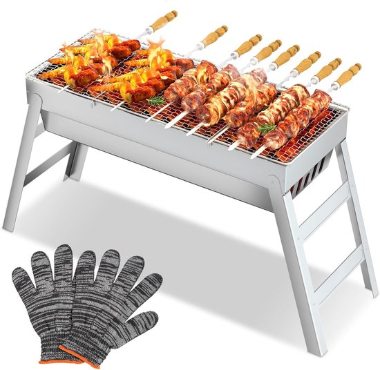Unyqoos® Compacte Inklapbare RVS Houtskoolbarbecue voor Camping en Tuinavonturen van Unyqoos