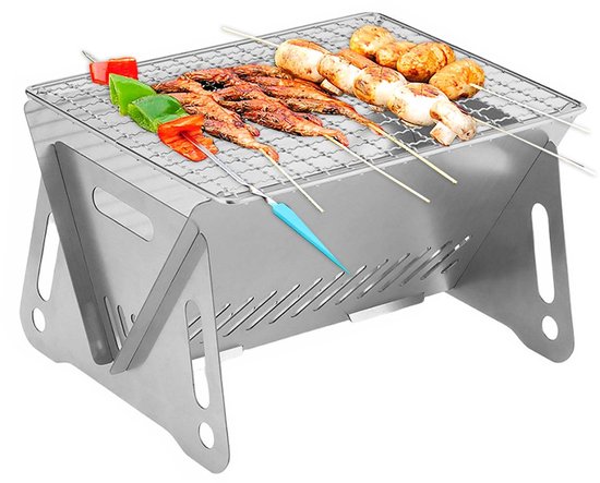 Unyqoos® Draagbare Houtskoolgrill voor Kamperen, Wandelen en Picknicks met Roestvrij Stalen Rooster